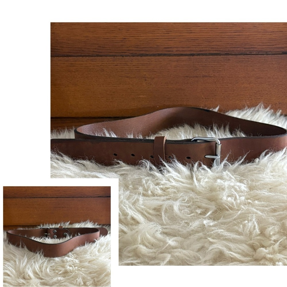 Basic Brown Leather Silver Buckle Unisex Belt
